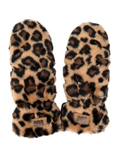 Pre-owned Ugg Faux Fur Patterned Mittens W/tags In Neutrals
