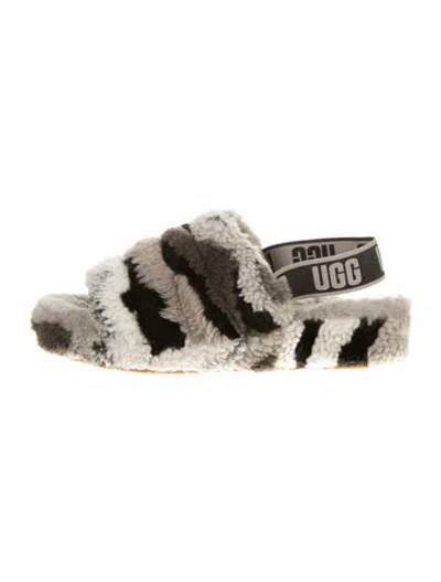 Pre-owned Ugg Faux Fur Patterned Slingback Flats In Multi