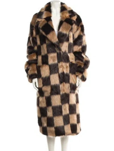 Pre-owned Ugg Faux Fur Plaid Print Faux Fur Coat In Brown