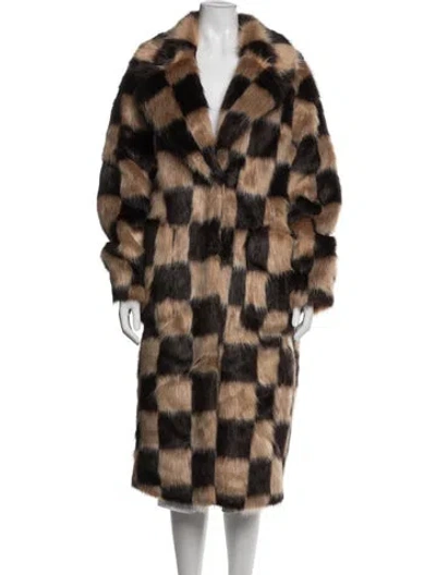 Pre-owned Ugg Faux Fur Plaid Print Faux Fur Coat In Brown
