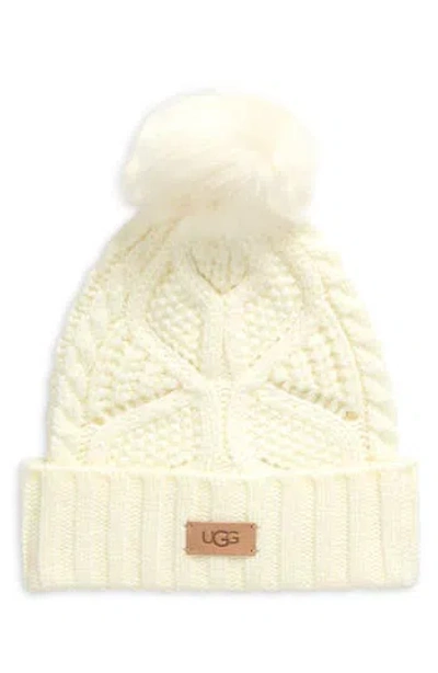 Ugg ® Faux Fur Pompom Cable Knit Beanie In Gray