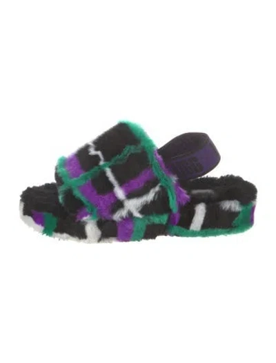 Pre-owned Ugg Faux Fur Printed Slingback Sandals In Green