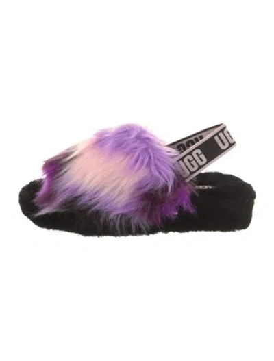 Pre-owned Ugg Faux Fur Printed Slingback Sandals In Purple