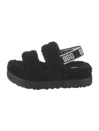 Pre-owned Ugg Faux Fur Sandals In Black
