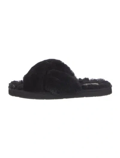 Pre-owned Ugg Faux Fur Slides In Black