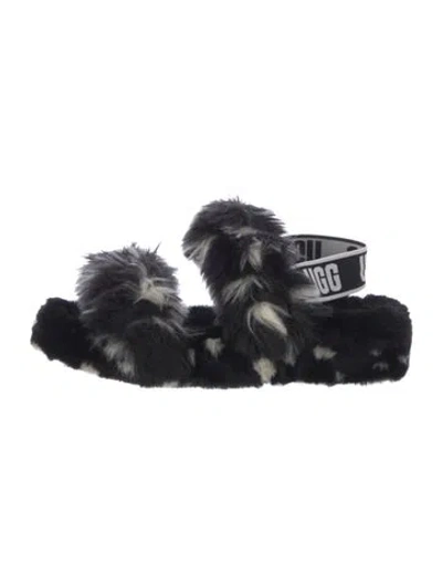 Pre-owned Ugg Faux Fur Slides In Black