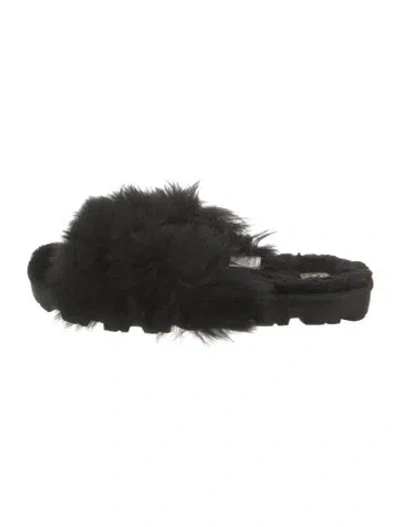 Pre-owned Ugg Faux Fur Slides In Black