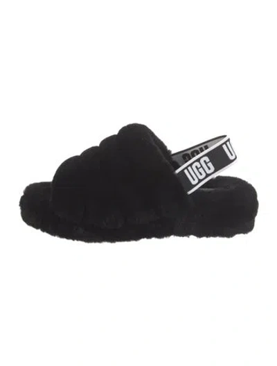 Pre-owned Ugg Faux Fur Slides In Black