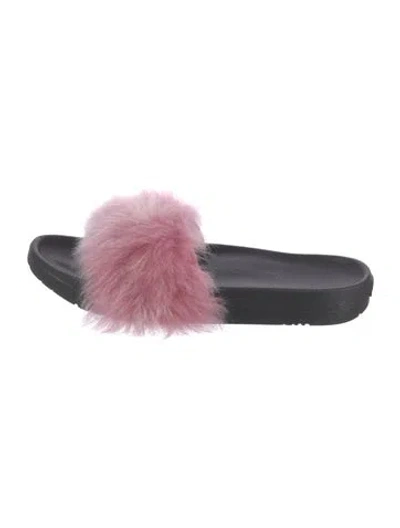 Pre-owned Ugg Faux Fur Slides In Black