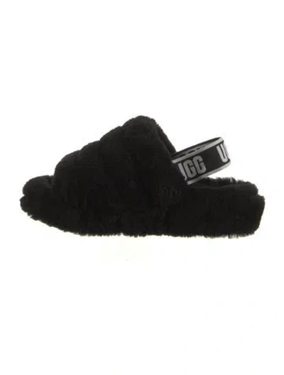 Pre-owned Ugg Faux Fur Slides In Black