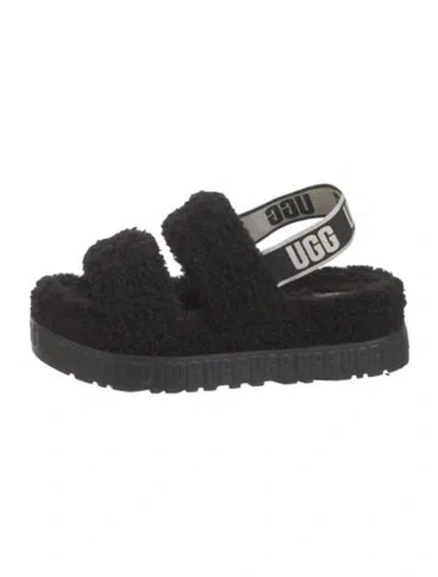 Pre-owned Ugg Faux Fur Slides In Black