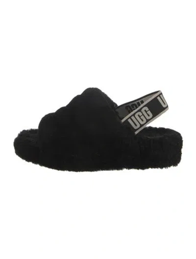 Pre-owned Ugg Faux Fur Slides In Black