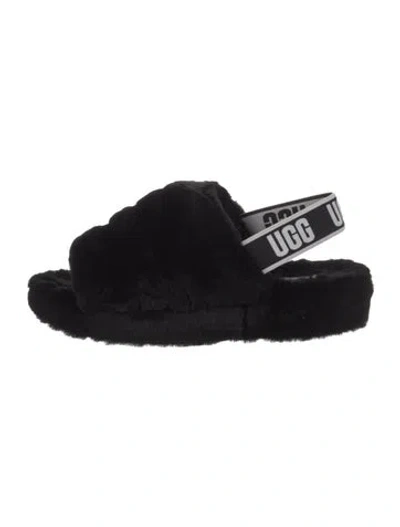 Pre-owned Ugg Faux Fur Slides In Black