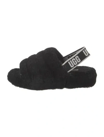 Pre-owned Ugg Faux Fur Slides In Black