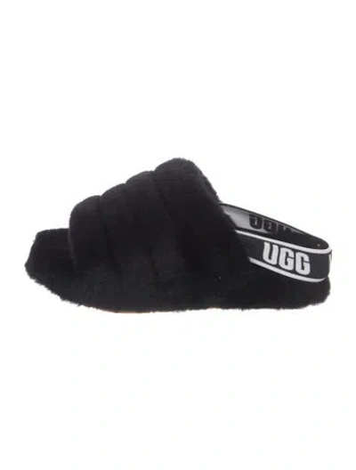 Pre-owned Ugg Faux Fur Slides In Black