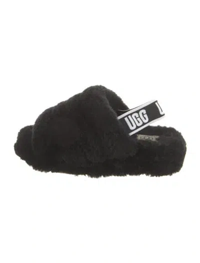 Pre-owned Ugg Faux Fur Slides In Black