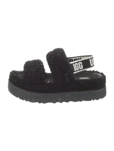 Pre-owned Ugg Faux Fur Slides In Black