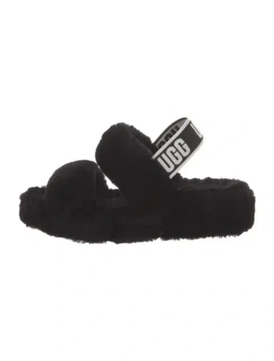 Pre-owned Ugg Faux Fur Slides In Black