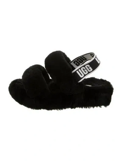 Pre-owned Ugg Faux Fur Slides In Black