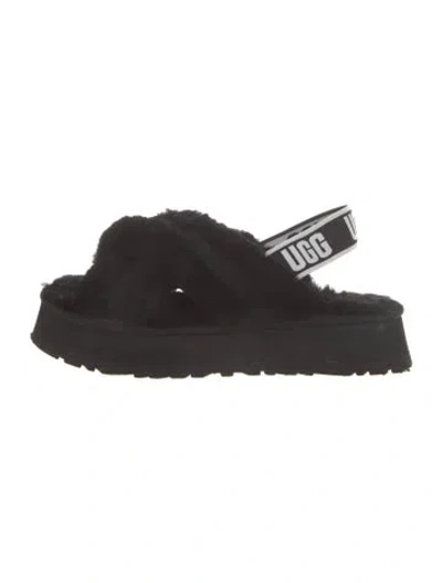 Pre-owned Ugg Faux Fur Slides In Black