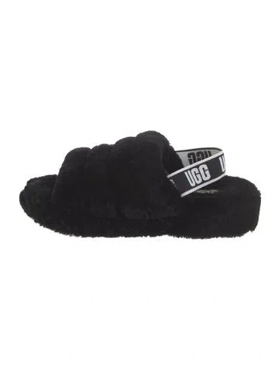 Pre-owned Ugg Faux Fur Slides In Black