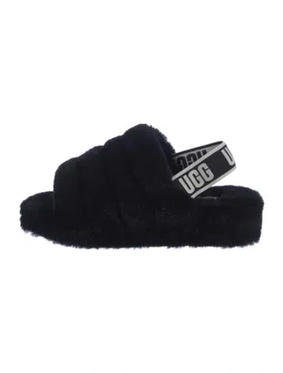 Pre-owned Ugg Faux Fur Slides In Black