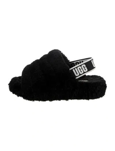 Pre-owned Ugg Faux Fur Slides In Black