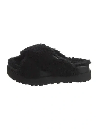 Pre-owned Ugg Faux Fur Slides In Black
