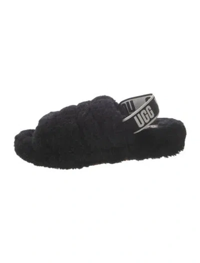 Pre-owned Ugg Faux Fur Slides In Black