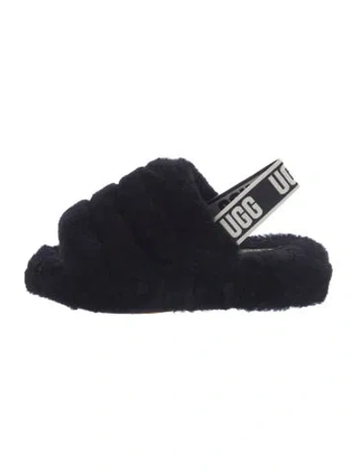 Pre-owned Ugg Faux Fur Slides In Black/blue