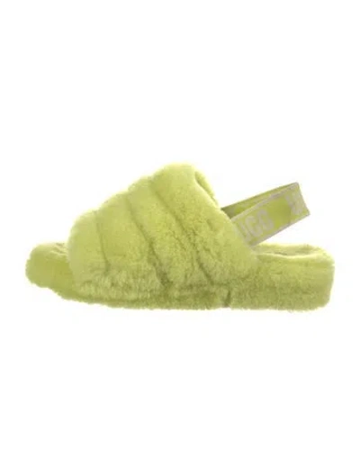 Pre-owned Ugg Faux Fur Slides In Green