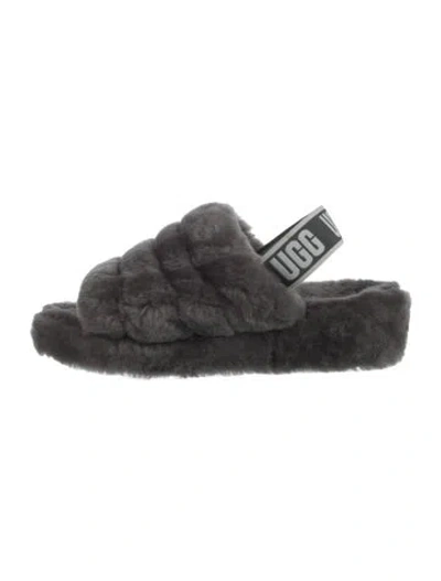 Pre-owned Ugg Faux Fur Slingback Flats In Black