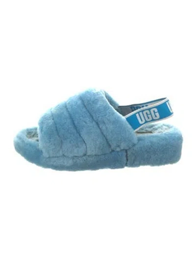 Pre-owned Ugg Faux Fur Slingback Flats In Blue