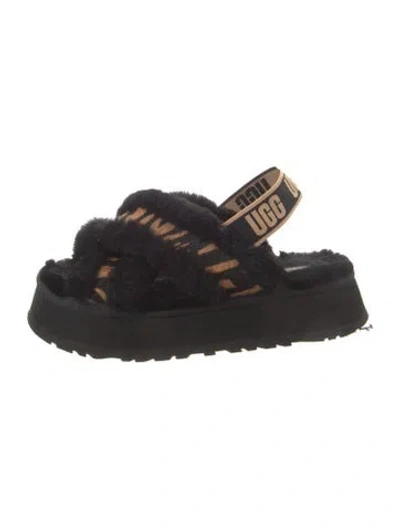 Pre-owned Ugg Faux Fur Slingback Sandals In Black