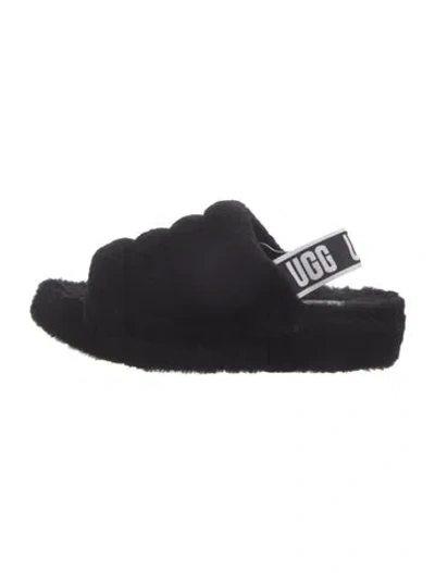 Pre-owned Ugg Faux Fur Slingback Sandals In Black