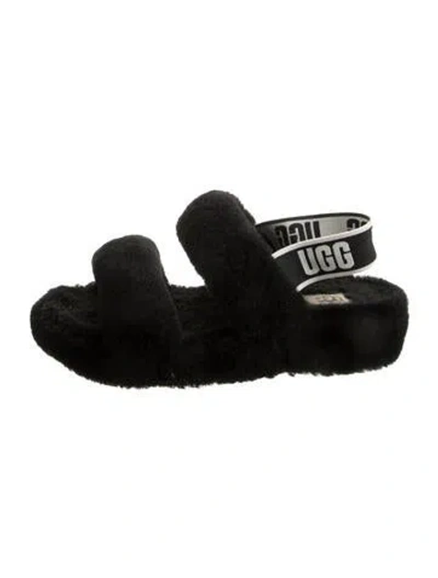 Pre-owned Ugg Faux Fur Slingback Sandals In Black