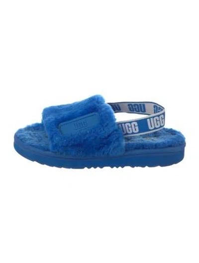 Pre-owned Ugg Faux Fur Slingback Sandals In Blue