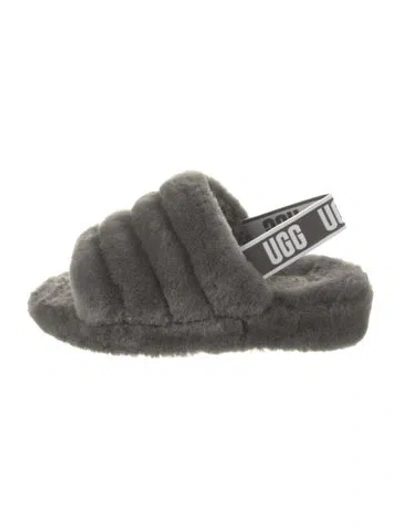 Pre-owned Ugg Faux Fur Slingback Sandals In Gray