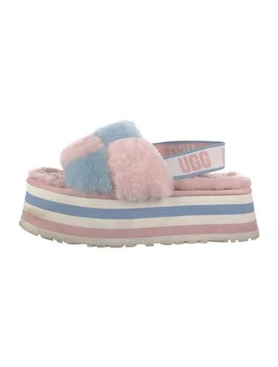 Pre-owned Ugg Faux Fur Striped Slingback Sandals In Multi