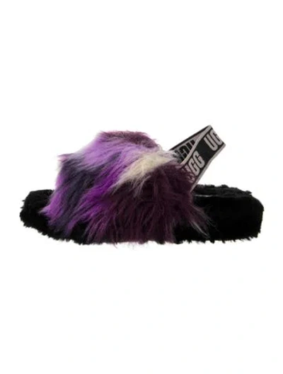 Pre-owned Ugg Faux Fur Tie-dye Print Slides In Black/purple