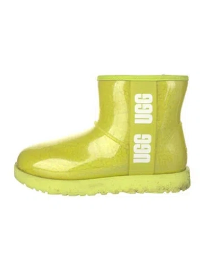 Pre-owned Ugg Faux Fur Trim Rain Boots In Green
