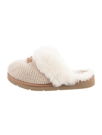 Pre-owned Ugg Faux Fur Trim Slides In Neutrals