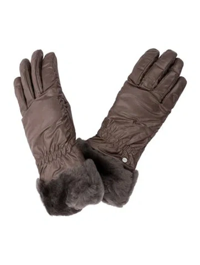 Pre-owned Ugg Faux Fur Trim Winter Gloves W/tags In Brown/grey