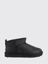 Ugg Classic Ultra Mini Black Ankle Boots With Shearling Lining In Leather Woman In Black