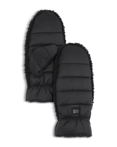 Ugg Womens Fluff Borg-trim Padded Ripstop Mittens Black