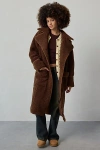 Ugg Fluff Fleece Long Coat Jacket In Deep Nutmeg, Women's At Urban Outfitters In Brown