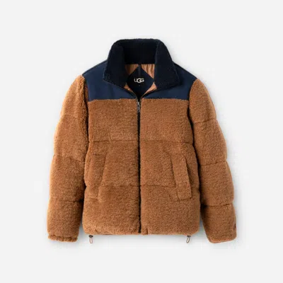 Ugg ®fluff Puffer Jacket Fleece In Chestnut/mariner In Brown