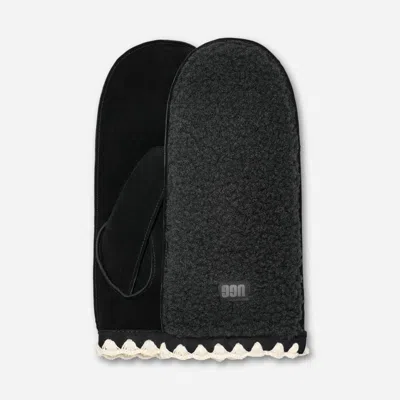Ugg ®fluff Scalloped Mitten Leather/fleece In Black
