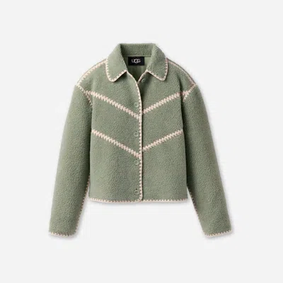 UGG ®FLUFF SHELL JACKET FLEECE/RECYCLED MATERIALS TOPS IN GREEN FOG HEATHER