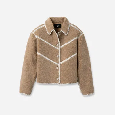 Ugg ®fluff Shell Jacket Fleece/recycled Materials Tops In Sand Heather In Brown